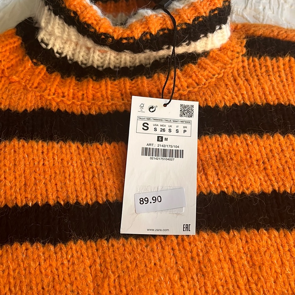 Zara striped sweater in Orange, black & cream